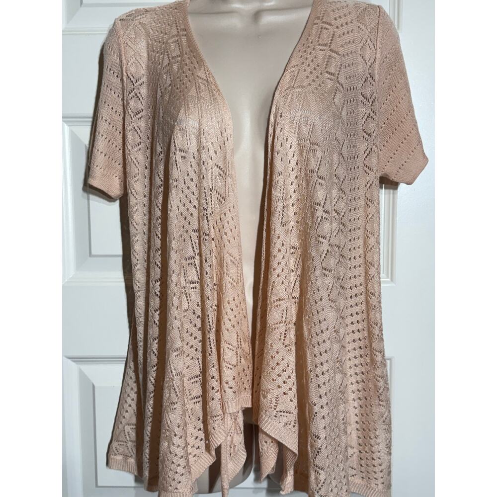 Style & Co Short Sleeve Open Knit Peach Cardigan, Women's Size M